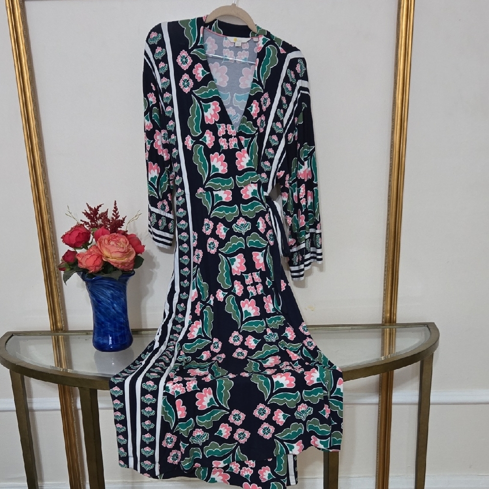Boden Navy and Green Floral Long Sleeve Dress